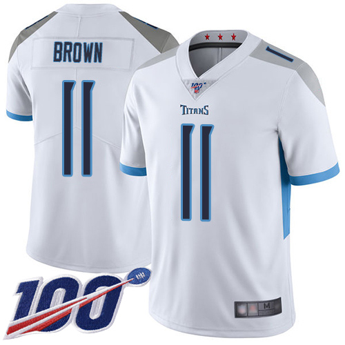 Tennessee Titans Limited White Men A.J. Brown Road Jersey NFL Football 11 100th Season Vapor Untouchable